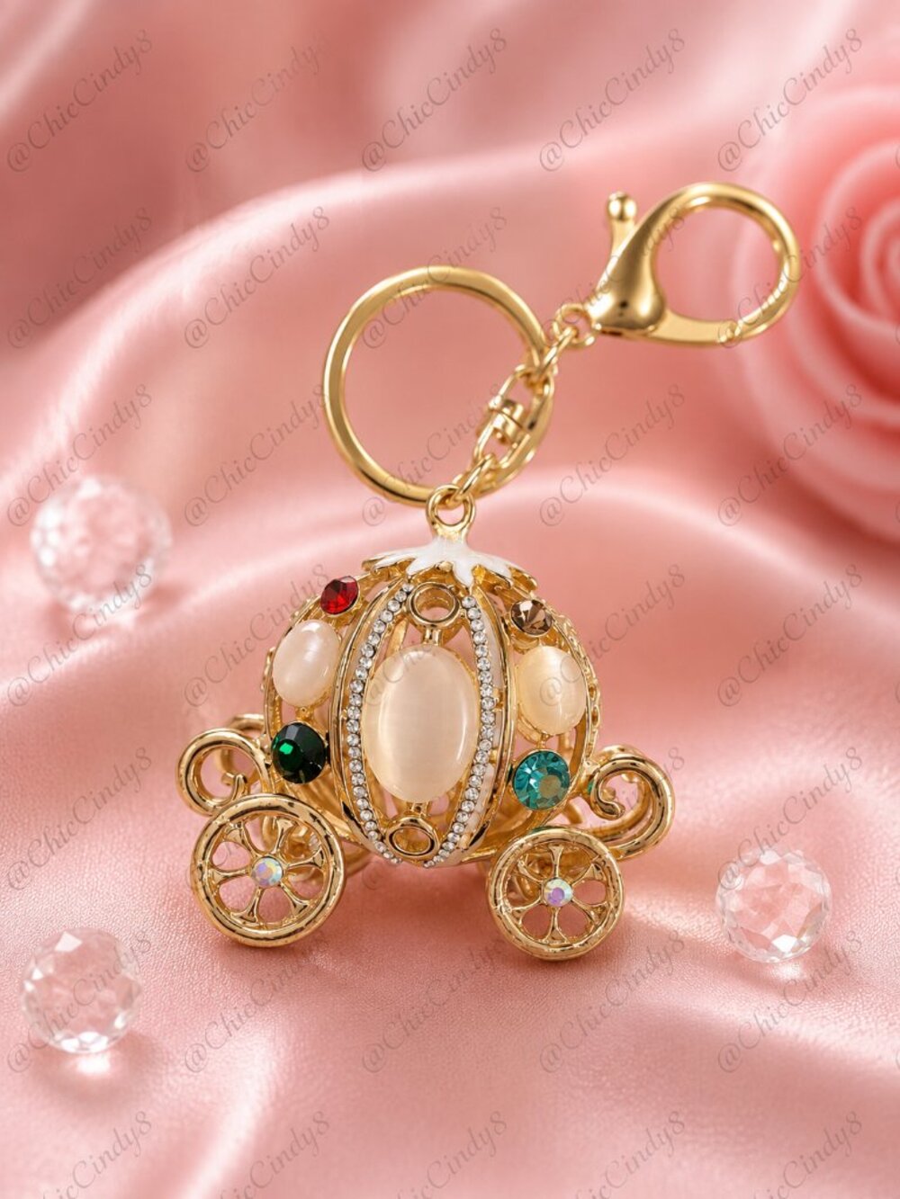 Princess Carriage Keychain Gold Purse Charm Cinderella Handbag Charm Gift - Picture 5 of 5